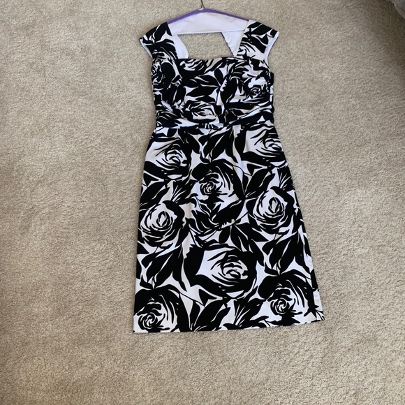 white dress with black roses